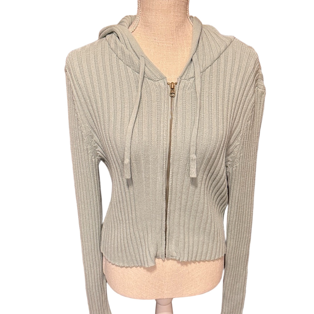 Arizona Jean Company Sky Seafoam Green Zip Up Hooded Cardigan Sweater NWT
